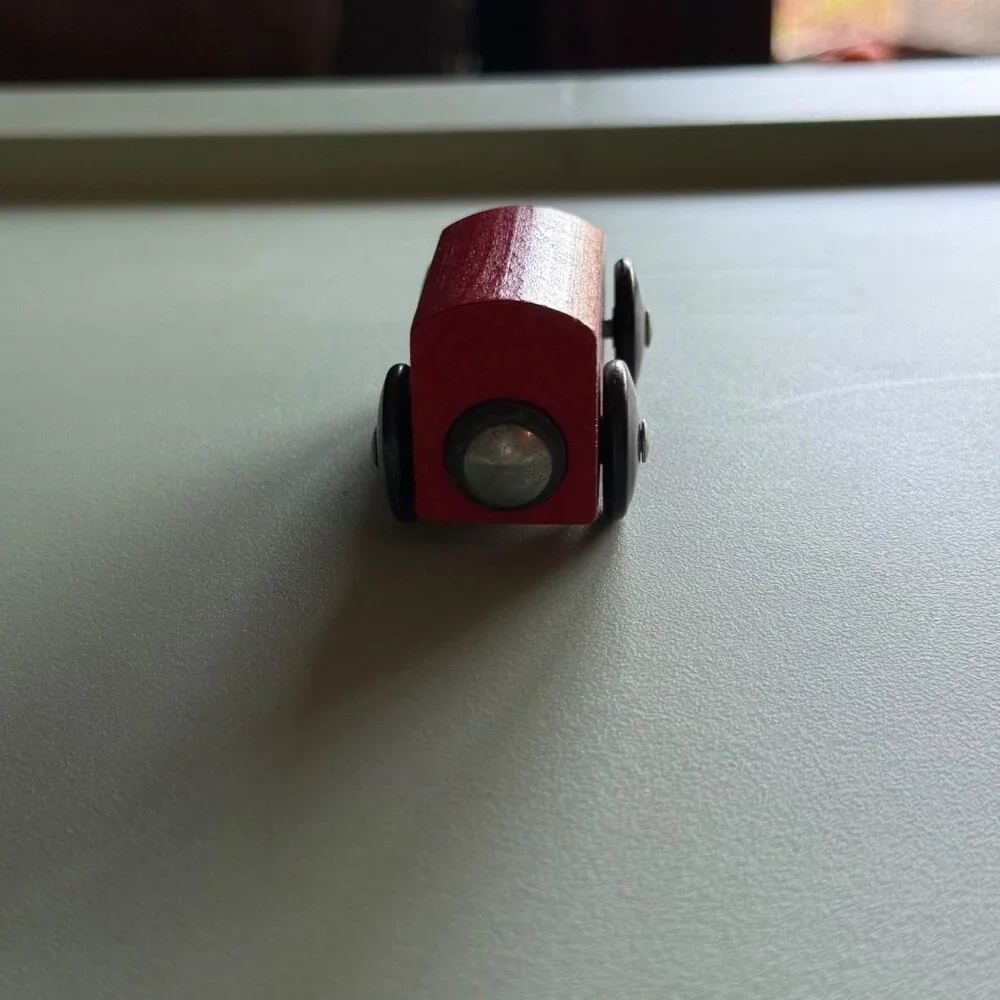 IKEA Wooden Toy Vehicles Set Of 2 Yellow Bus & Red Lightning Car Rolling Wheels